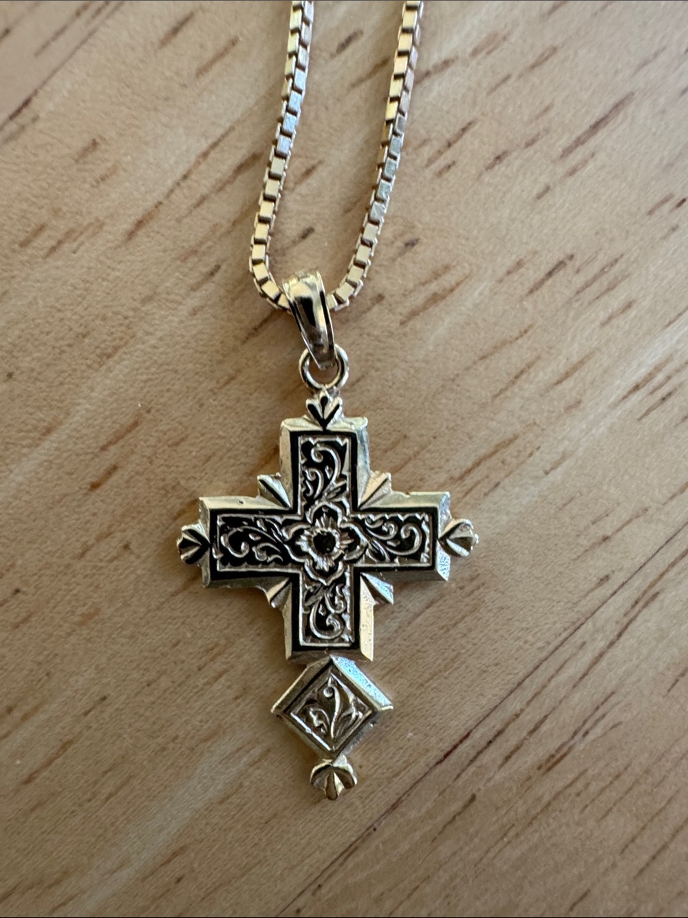Ornate Silver Floral Cross Pendant Necklace